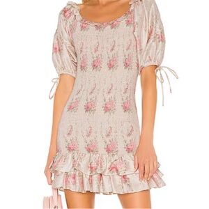 LoveShackFancy violet Pink and Cream Mini Dress